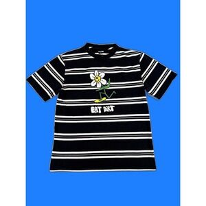 A.LAB Daisy Cartoon Striped Graphic Tee M Black Short Sleeve Crewneck Cotton LAB